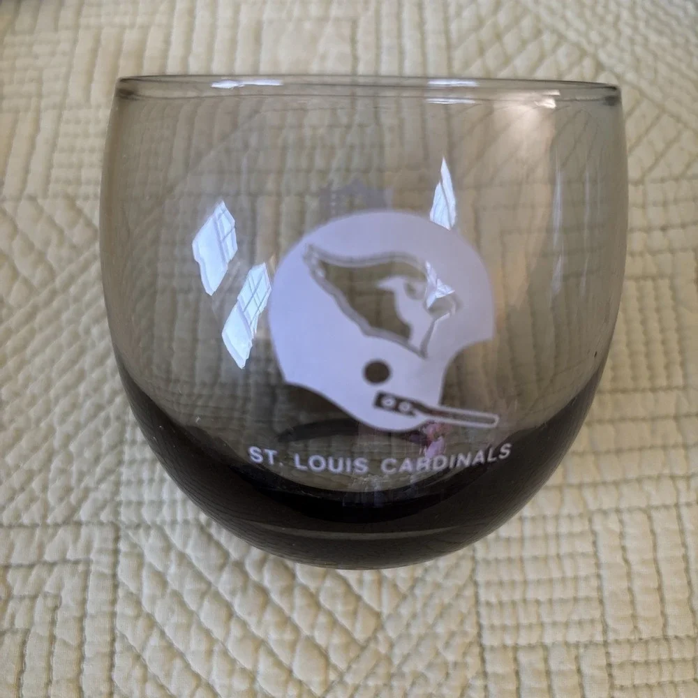 1970's NFL Vintage Set Of 6 St. Louis Cardinals Smoked Whiskey Low Ball Glasses